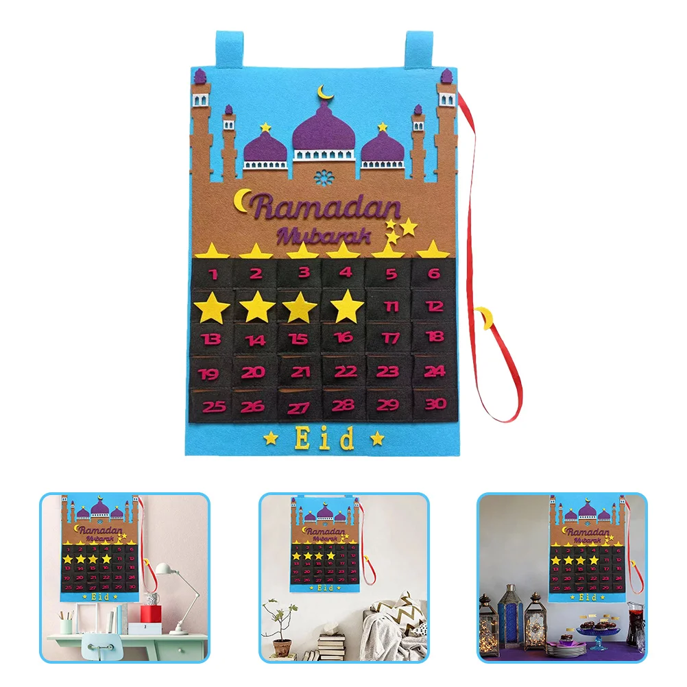 Ramadan Calendar Decor Festive Hanging Countdown Ornament Made of Wear-Resistant Felt Material Modern Style Home Wall Decoration