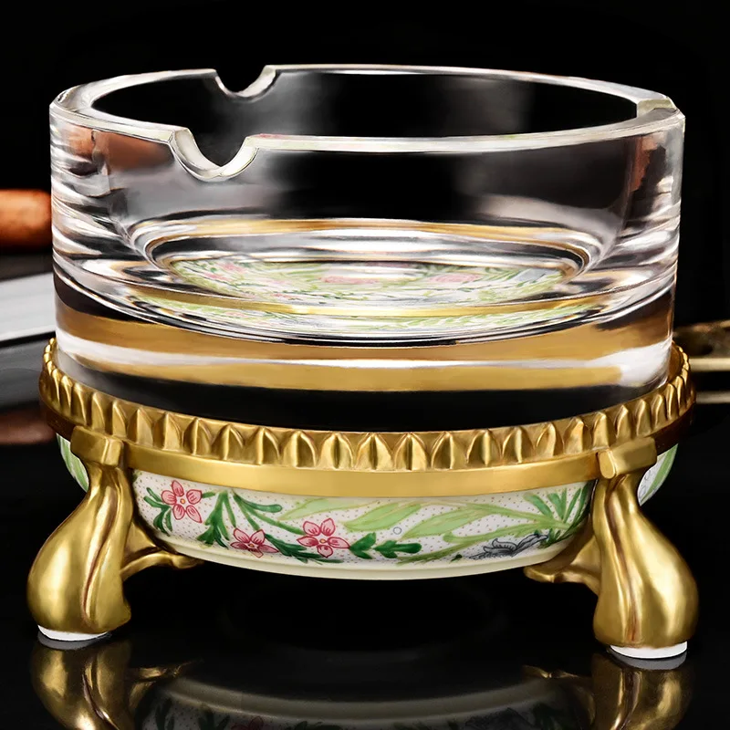 

European Austrian crystal inlaid copper handmade large diameter ashtray