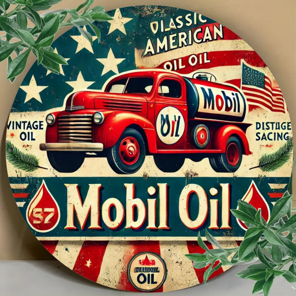 عبوة من علامة محطة الوقود المعدنية المصنوعة من الألومنيوم بزيت موبيل الساحر، مثالية لحفلة واحدة بنمط صدئ #6