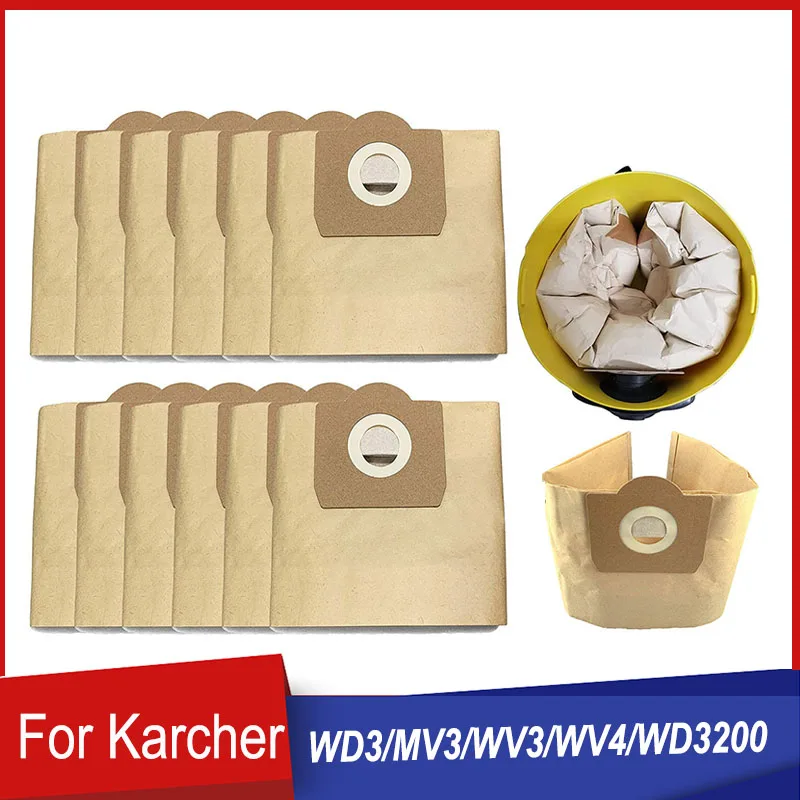 10pcs Paper Dust Bags For Karcher WD3/MV3/WV3/WV4/WD3200/SE4002/A2200 Robot Vacuum Cleaner Paper Bags Garbage Bags