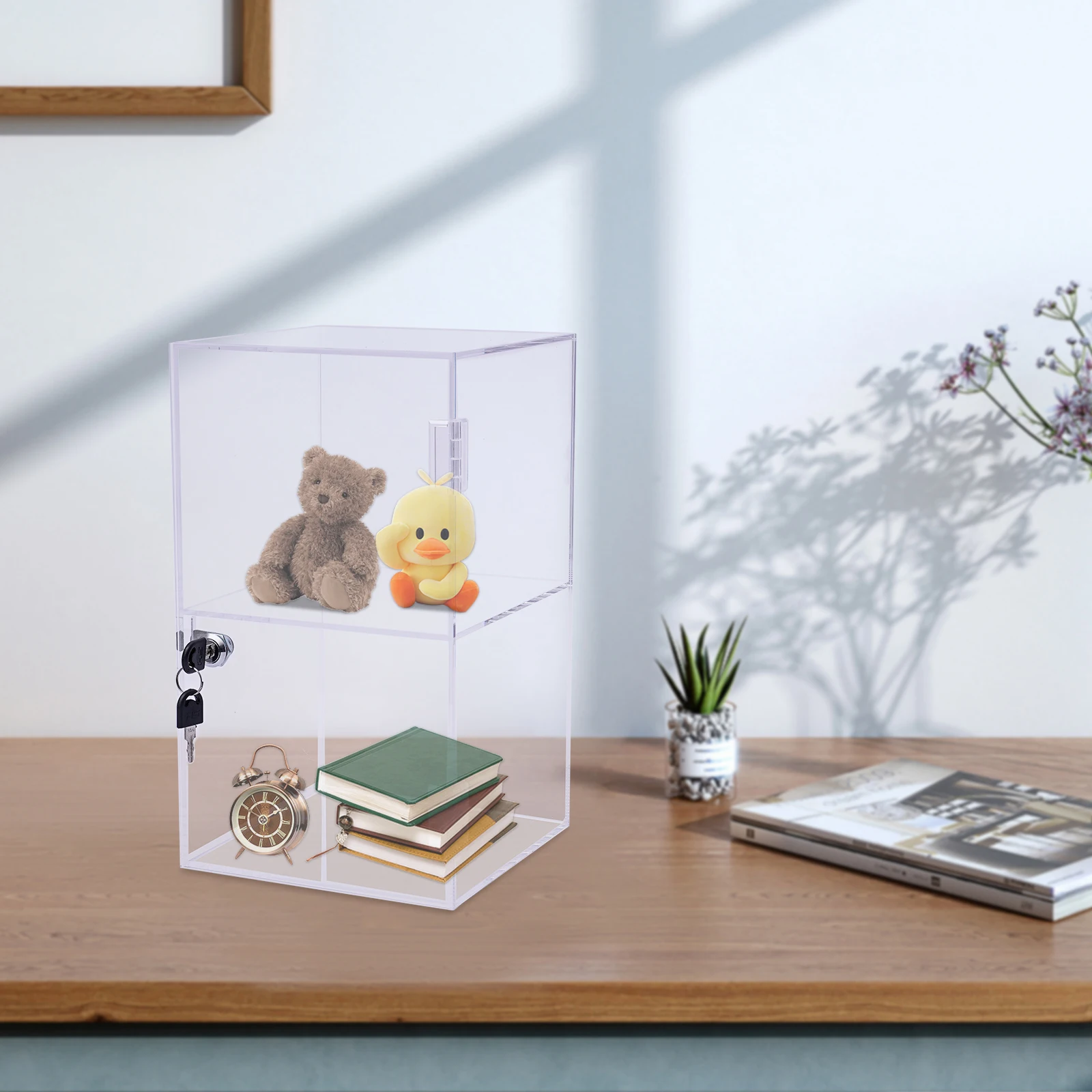 Transparent Acrylic 20x20x35cm Lock Display Case, Double-layer Dustproof Display Case, Acrylic Sample Display Case