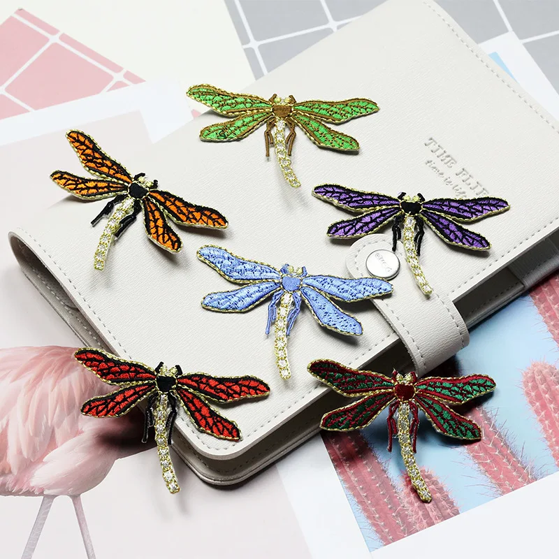 1 PC Golden Edge Dragonfly Iron on Animal Stickers for Clothes DIY Decorative Materials Multi-color Optional Small Patches