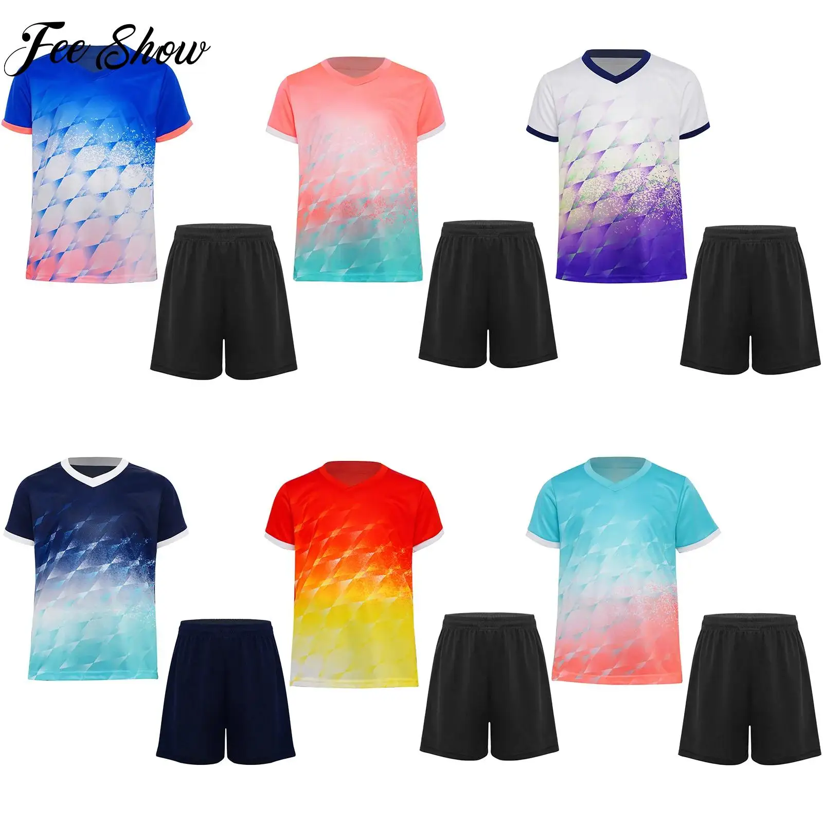 Kinderen Jongens Voetbal Uniform Voetbal Kostuum Vochtafvoerende Sport Set Korte Mouw T-shirt + Shorts Sets voor Training Workout