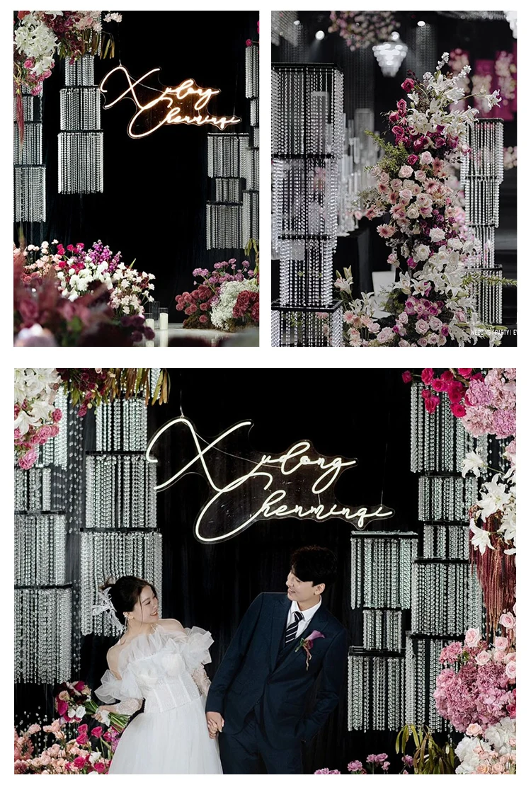 Luxury Wedding Hotel Hall Stage Aisle Props Flower Favors Rack Sparkling Crystal Pillar Stand Guide Pearl StringDecoration