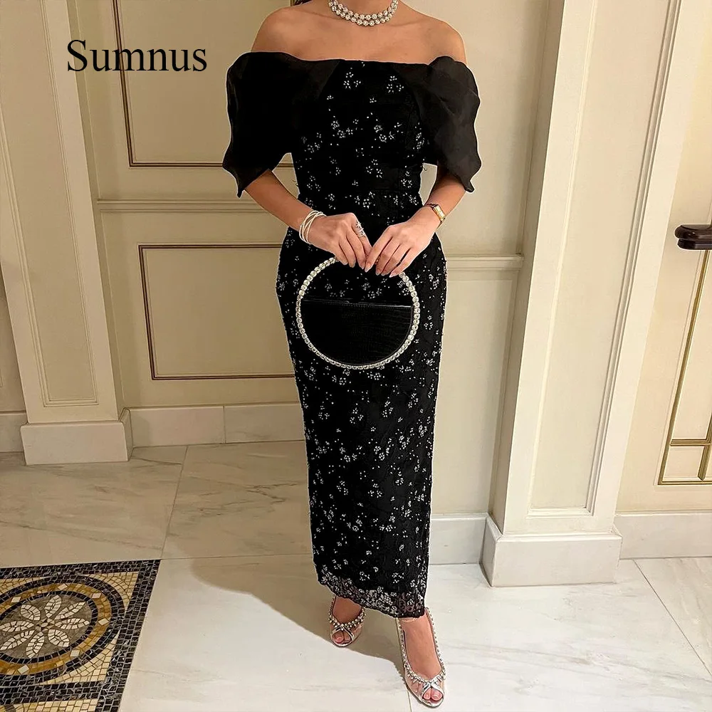 Sumnus-vestido de noche de sirena con hombros descubiertos, traje de lujo con cuentas de lentejuelas, elegante, largo, Formal, árabe, saudita,