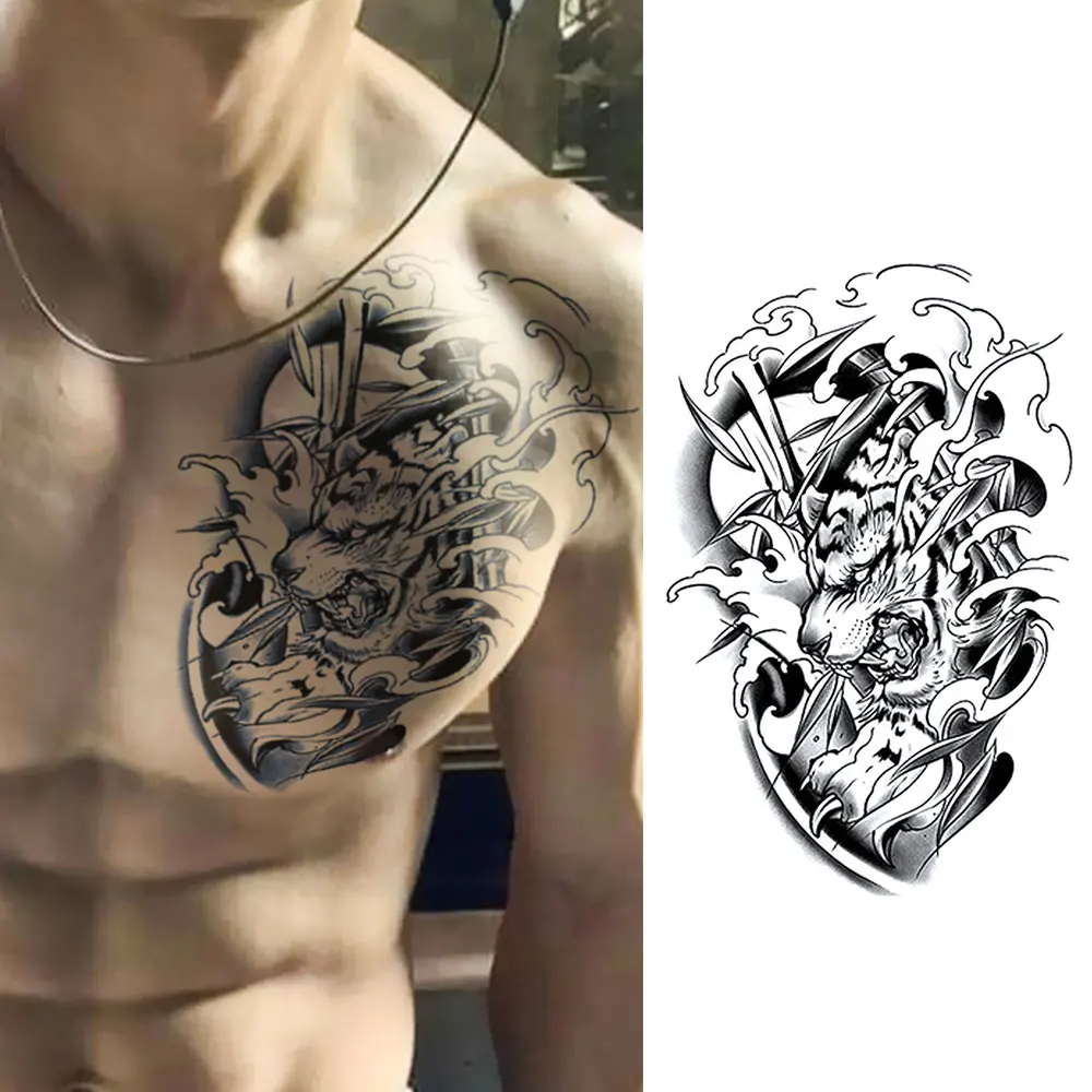 النمر المشارب عصير الحبر دائم مقاوم للماء المؤقتة الوشم ملصق الخيزران موجة الحيوان الطوطم وهمية الوشم هيئة الفن الرجال النساء الساق