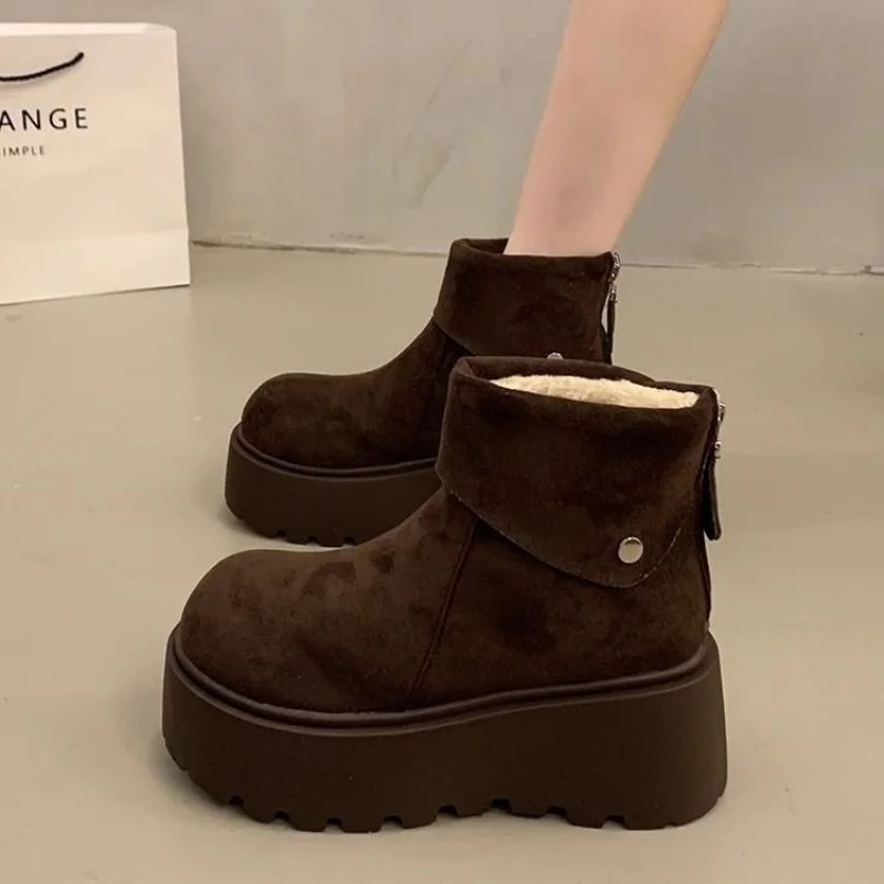 2025, neue Plateau-Schneestiefel für Damen, warme, pelzige, gefütterte Winterschuhe, modische Stiefel mit dicker Sohle und mittlerer Wade – Detail 4