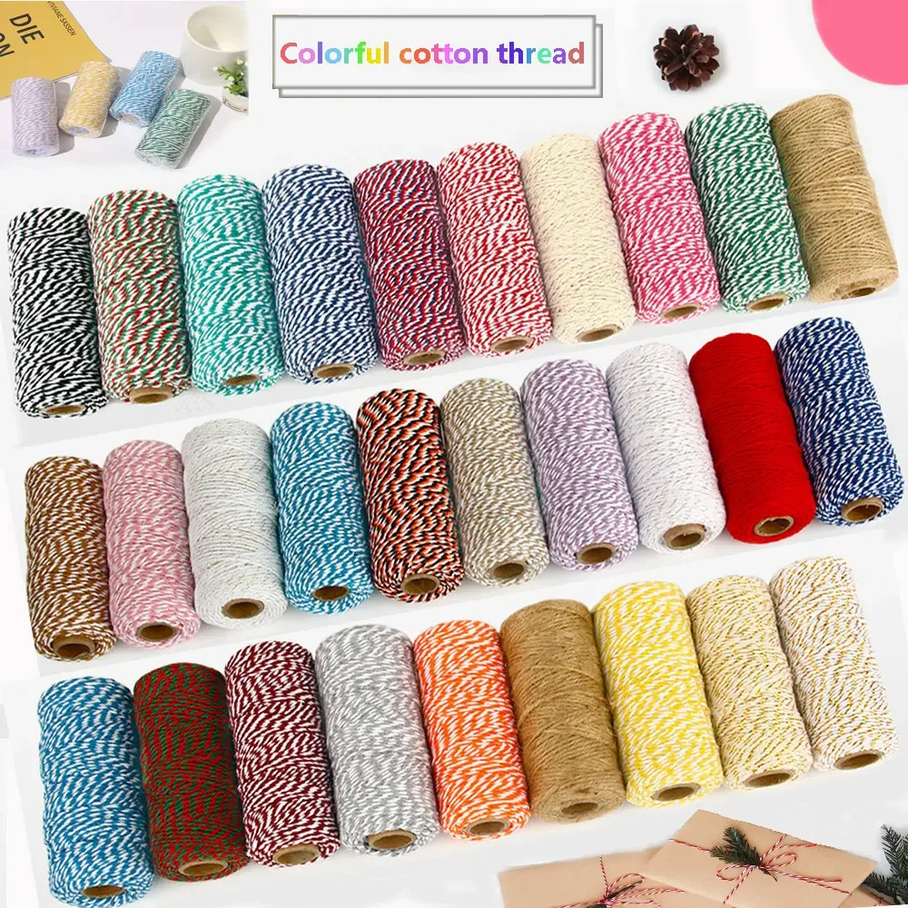 100M/Roll Cotton Cord Baker Twine Colorful Cotton Crafts Twine Macrame Cord Rope for Home Decor Handmade Christmas DIY Gift Wrap