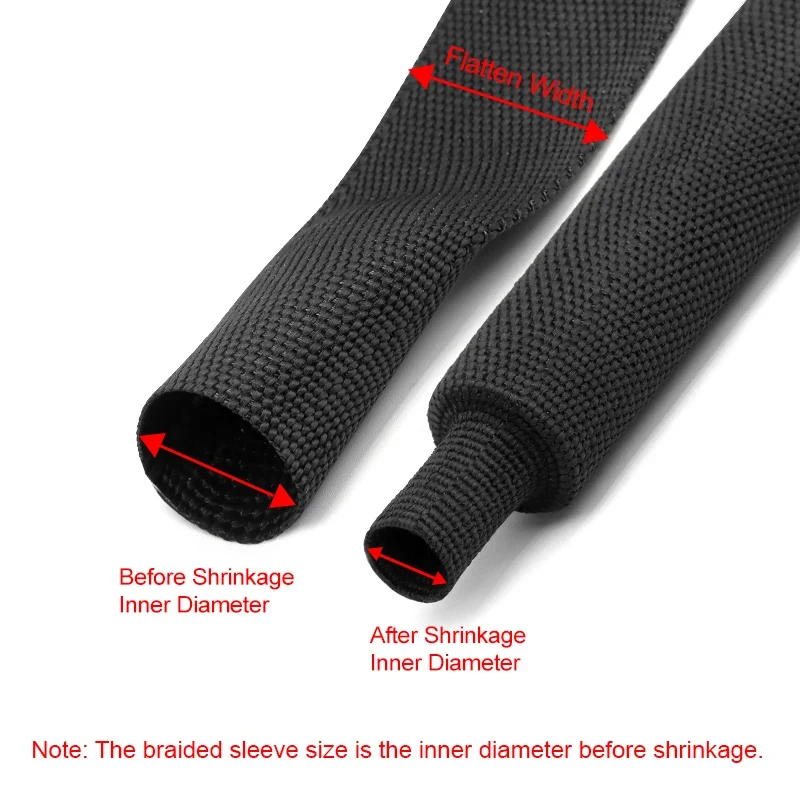 2/5M Cable Sheath 4mm - 100mm 2:1 Heat Shrink Braided Sleeve Flam Retardant PET Insulation Wear Resistant Wire Line Protection