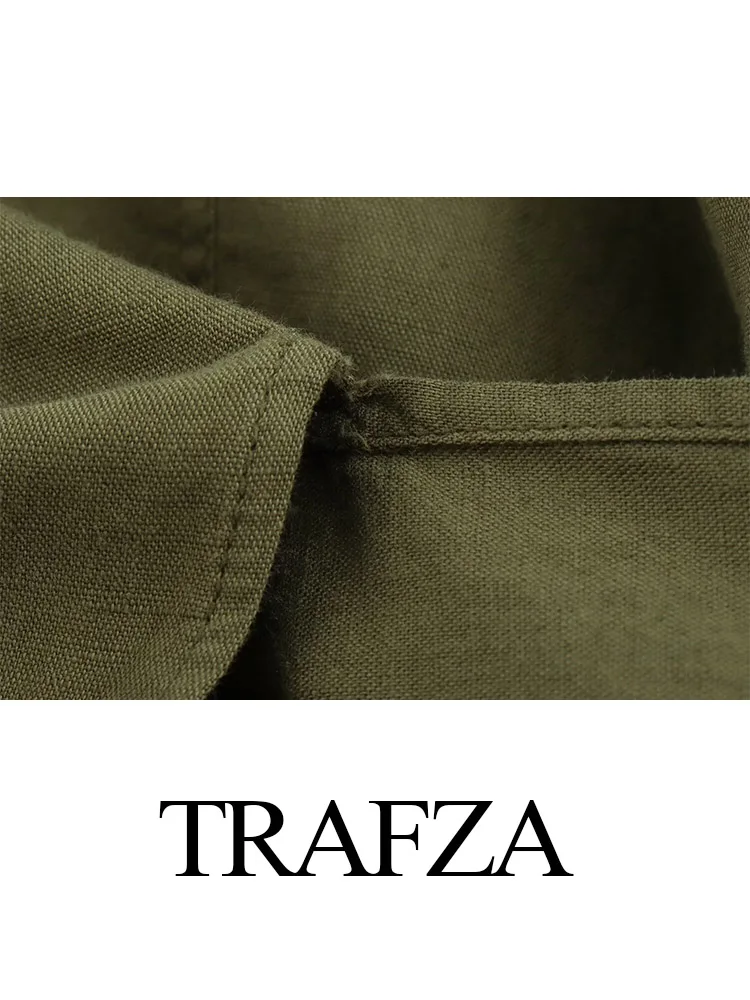 TRAFZA-Saia monocromática de linho com mistura de tornozelo para mulheres, streetwear chique, elegante e fina, zíper de cabo, elegante e chique, verão