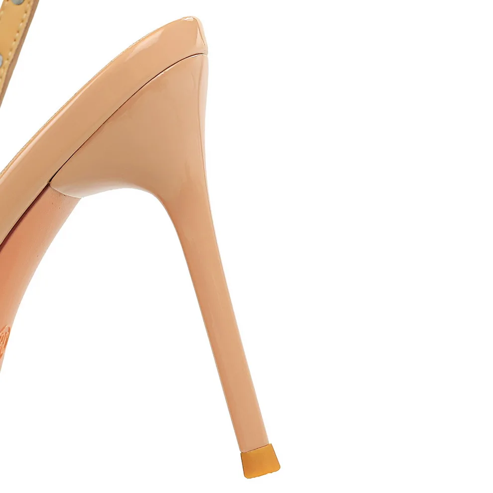 Women 9.5cm High Heels Lady Patent Leather Studded Stiletto Heel Single Ankle Strap Heels Pumps Female Breathable Dance Shoes image 6