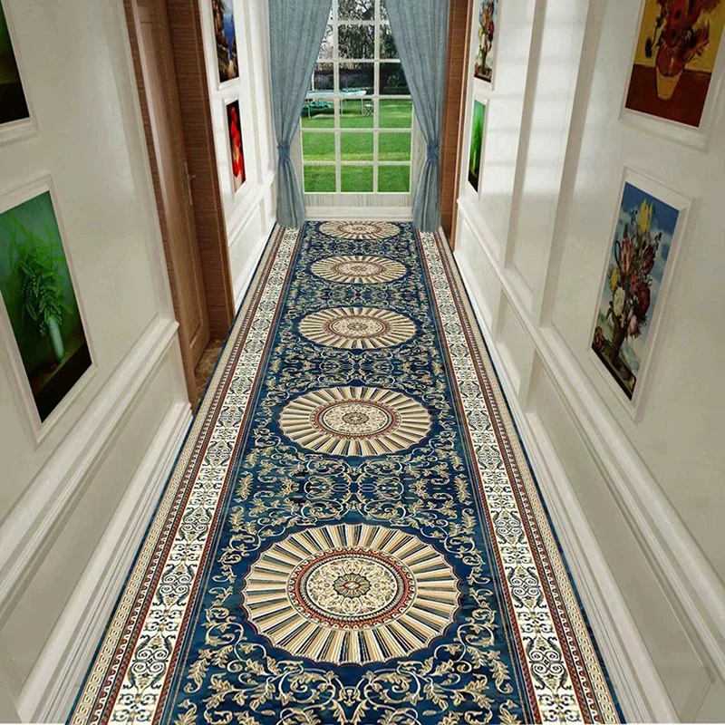 Ethnic Trimable Living Room Rug Washable Hallway Carpet Extra Long Non-Slip Entrance Mat for Home Hotel Corridor Flooring