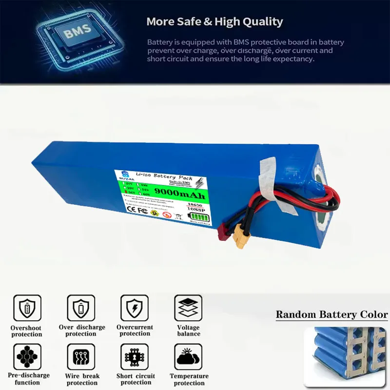 36V Electric Scooter Battery 10S3P 9Ah 18650 Grade-A Cells 500W-1000W Built-in BMS XT60 DC Long Range Safe & Durable