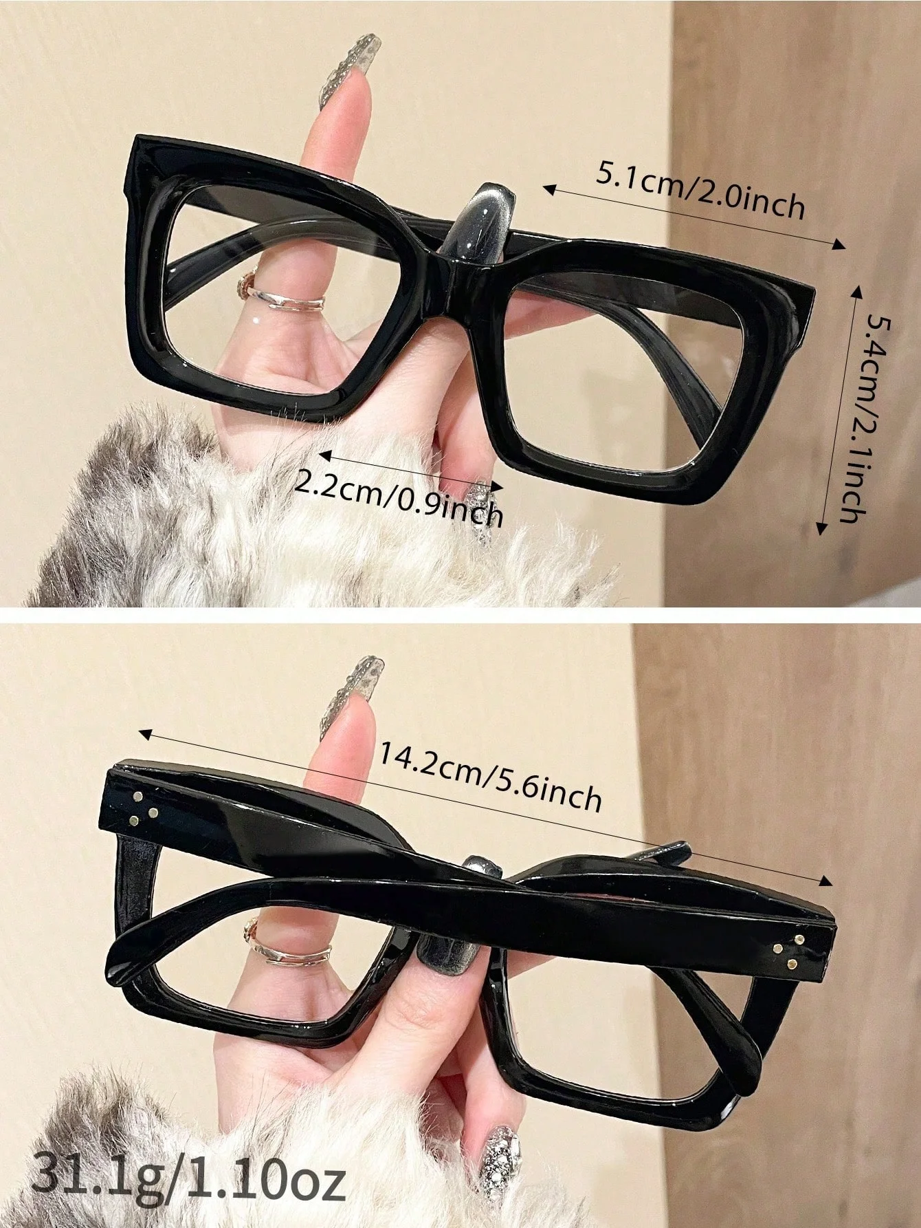 1/2 Stück Damen-Brille mit quadratischem Rahmen, Schildpattfarbe, transparente Linse, einfacher klassischer Stil, geeignet für tägliche Reisen – Detail 6