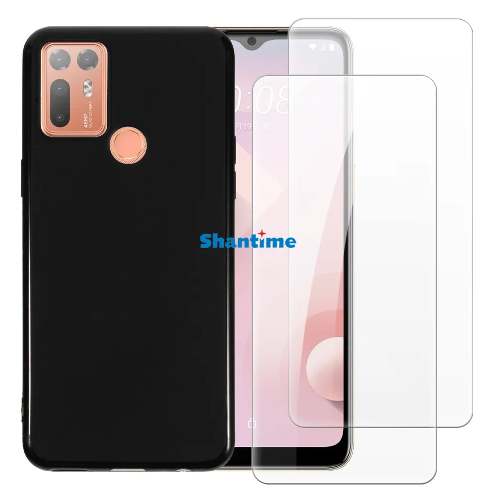 Funda blanda + paquete de 2 protectores de pantalla de vidrio templado para HTC Desire 20+, 20 Plus protección de cuerpo completo, a prueba de golpes
