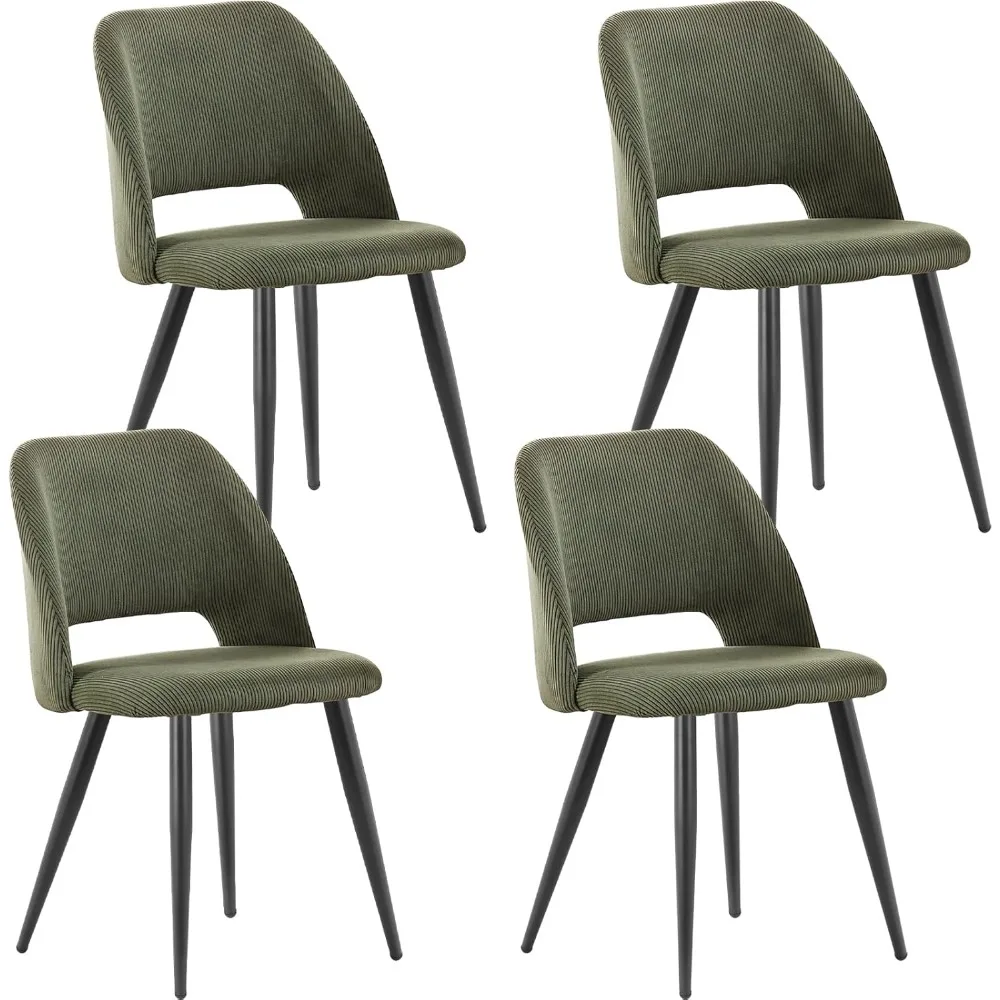 4 sillas de comedor, silla de cocina con patas independientes, silla tapizada de pana, silla de salón verde, para el Dini