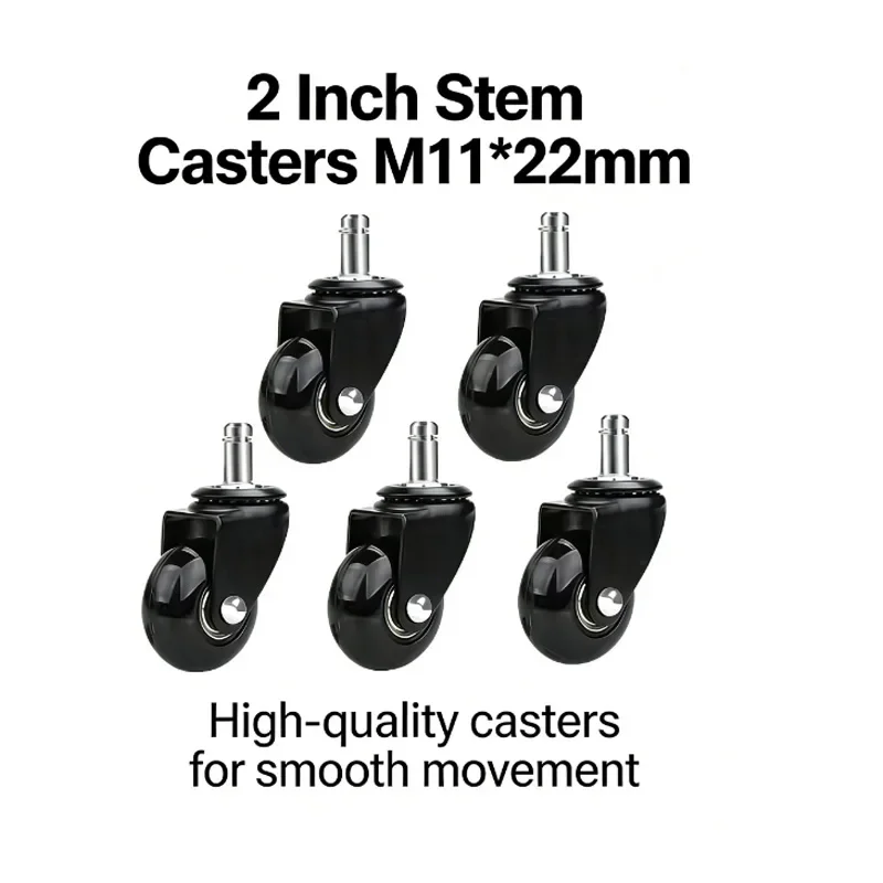(5 packs) 2 Inch Black PU Transparent Universal Wheel Snap Spring Caster Furniture Office Chair Strong Load Bearing