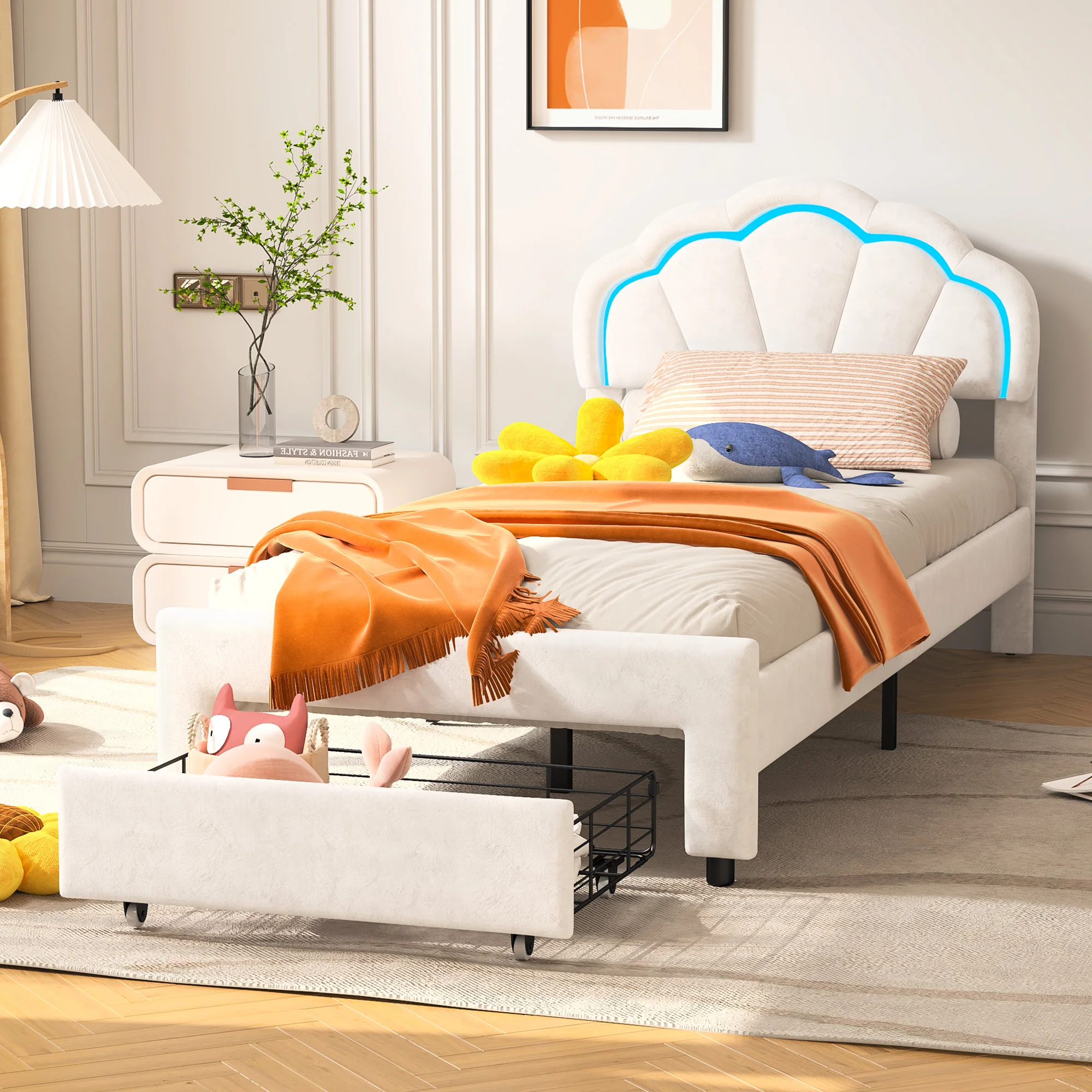 Anajqaqia 90×200 cm Kinderen eenpersoonsbed. Gestoffeerd bed met lattenbodem, diverse soorten bedframes, zonder matras