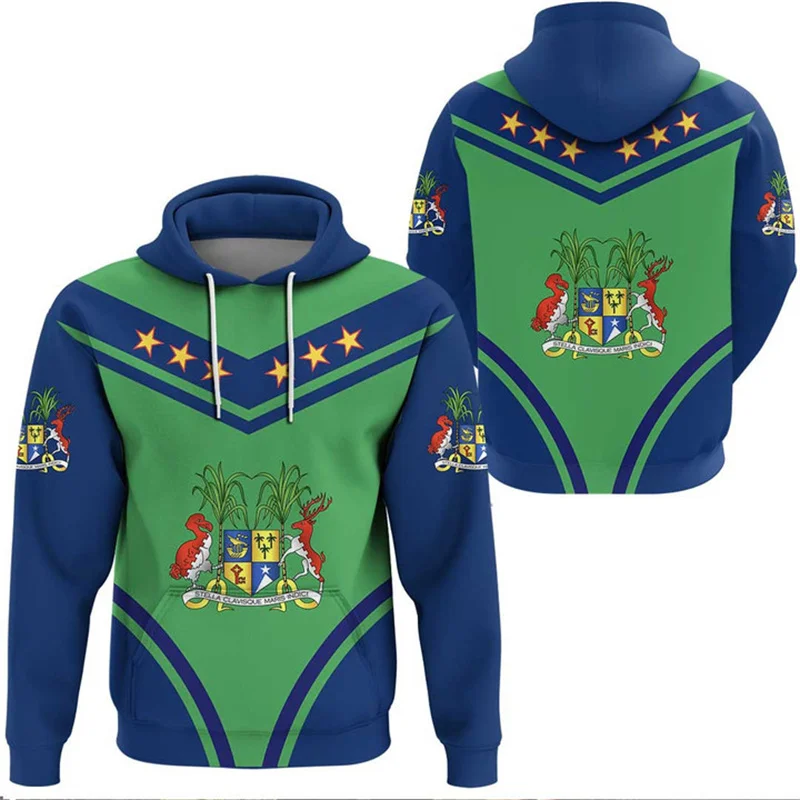 

Fashion 3D Printing The Republic-of Mauritius National Flag Hoodies Mauritius Coat Of Arms Graphic Hooded Sweatshirst Pullovers