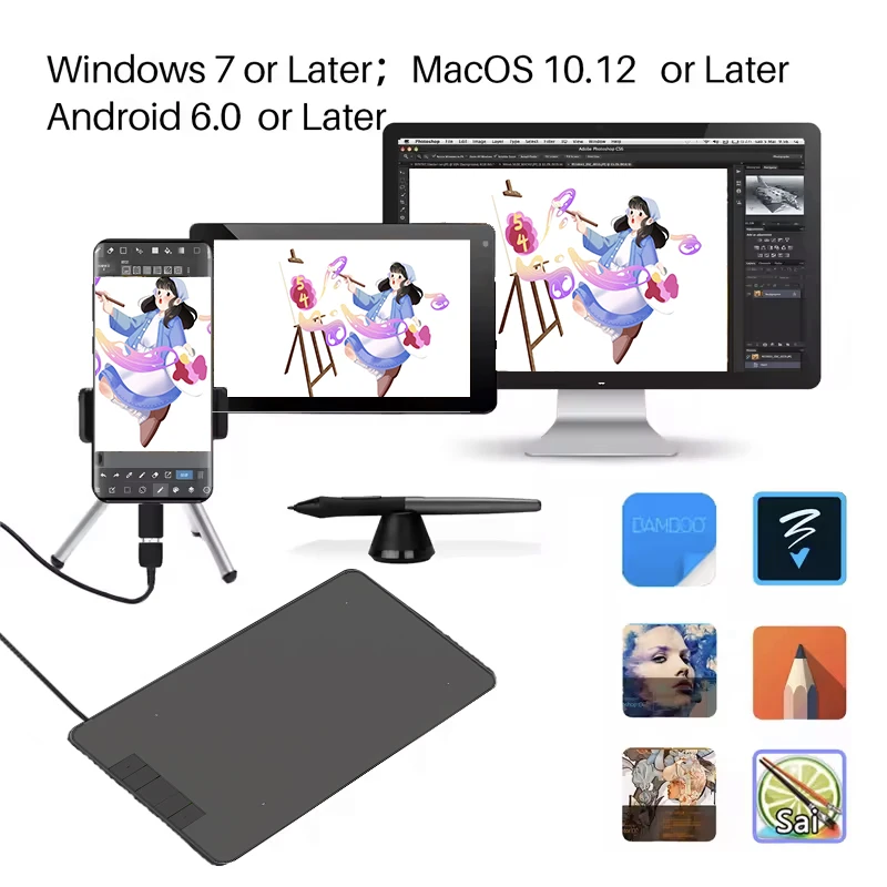 

HavaPen YZ 640 Graphic Digital Drawing Tablet 6*4 inch 4 shortcut keys 16384 levels 60 Degrees Tilt for Windows mac Android