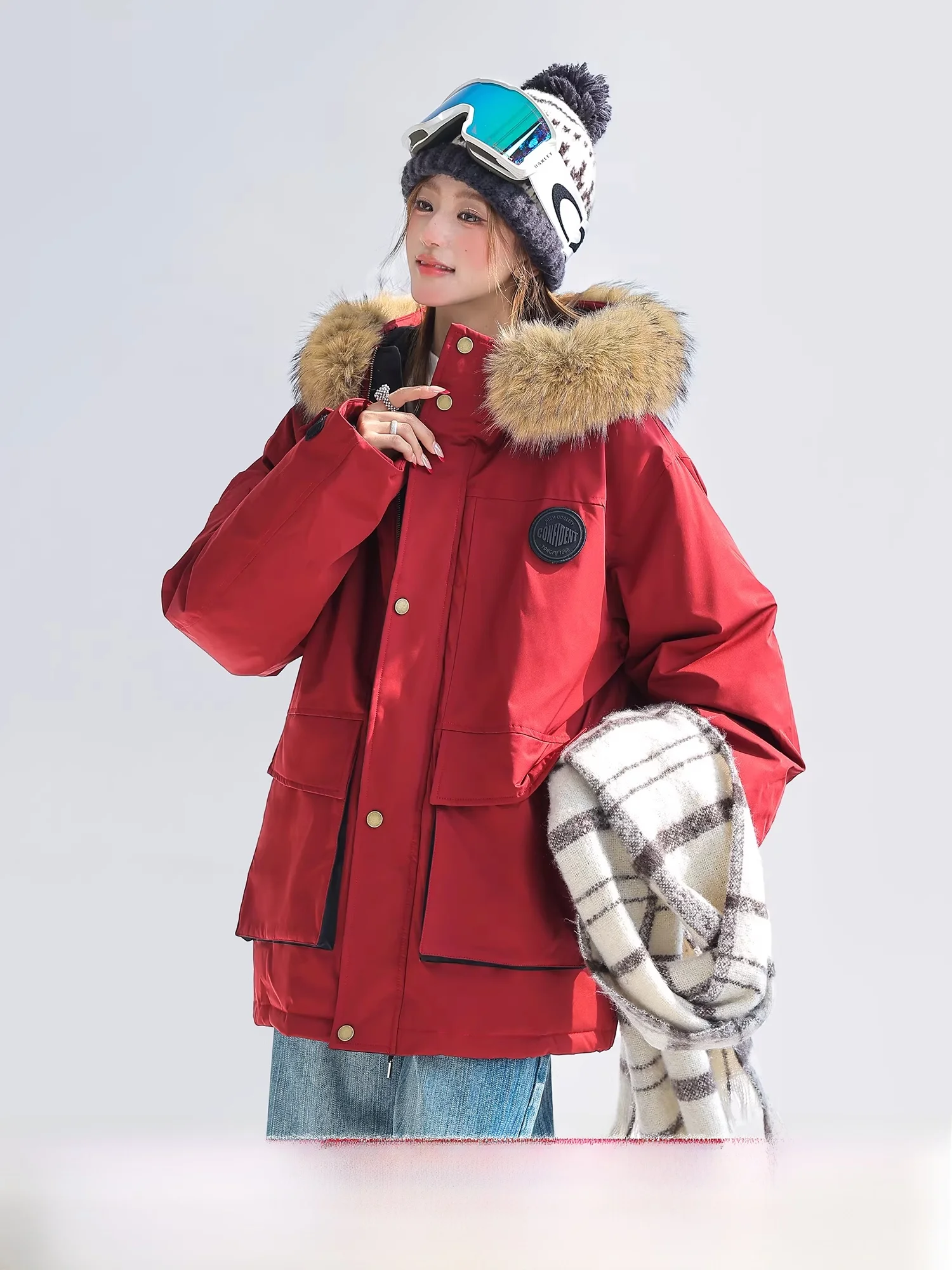 

Новинка! Теплая женская куртка с капюшоном и меховым воротником для Нового года, свободного кроя, на молнии, с длинными рукавами, для повседневной носки.