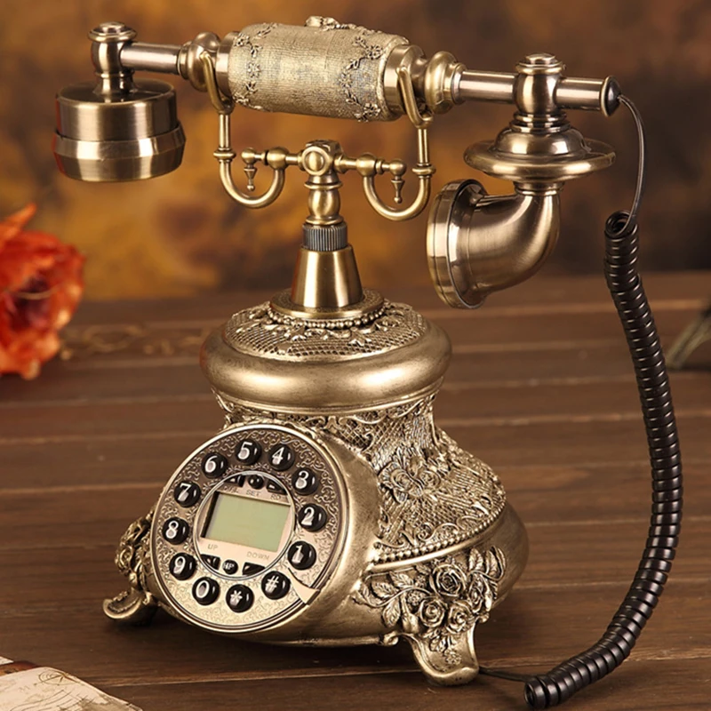 Push Dial Telephone Vintage Landline Phones, Corded Phone with Caller ID, Retro Ringtones, Redial for Home and Decoration