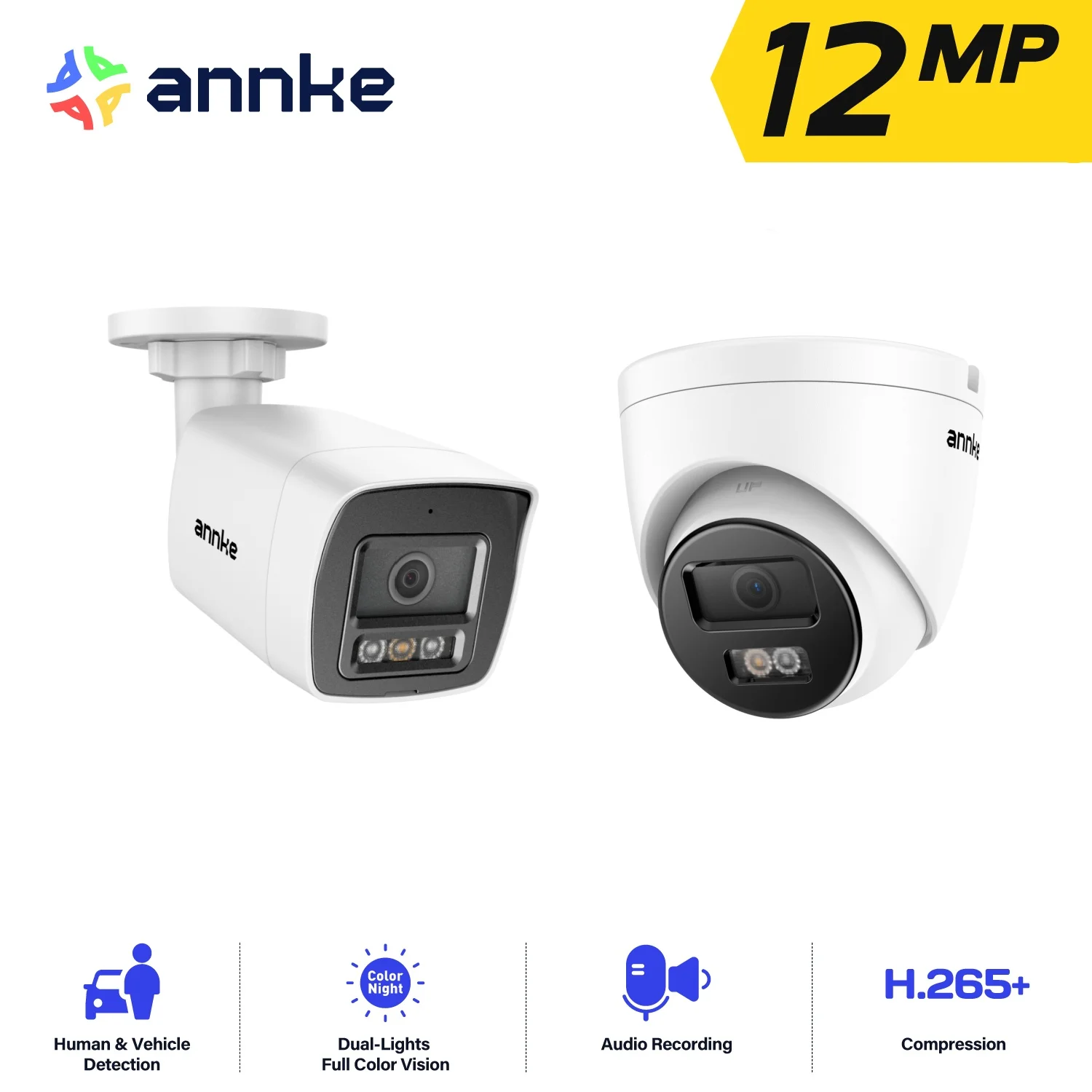 

ANNKE C1200 12MP Outdoor Dual Light PoE Security Camera,Color Night Vision Human & Vehicle Detection, H.265+, Built-in Mic IP67