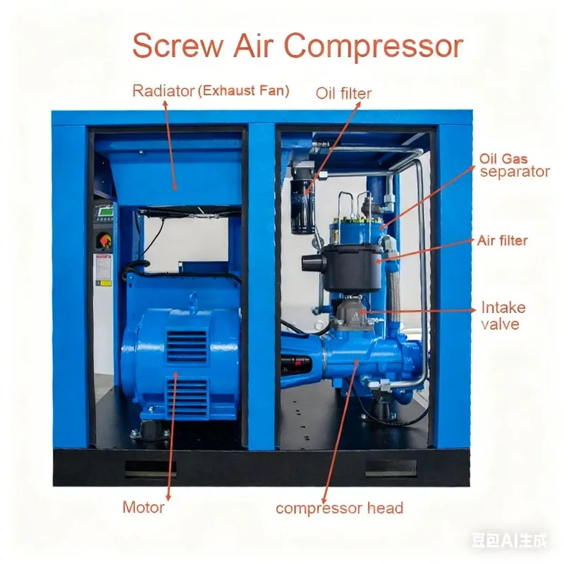 Industrial Direct Drive 380V AC Screw Air Compressor Pump 50HP Stationary Air-Cooled Lubricated PLC-Controlled SJ-50A