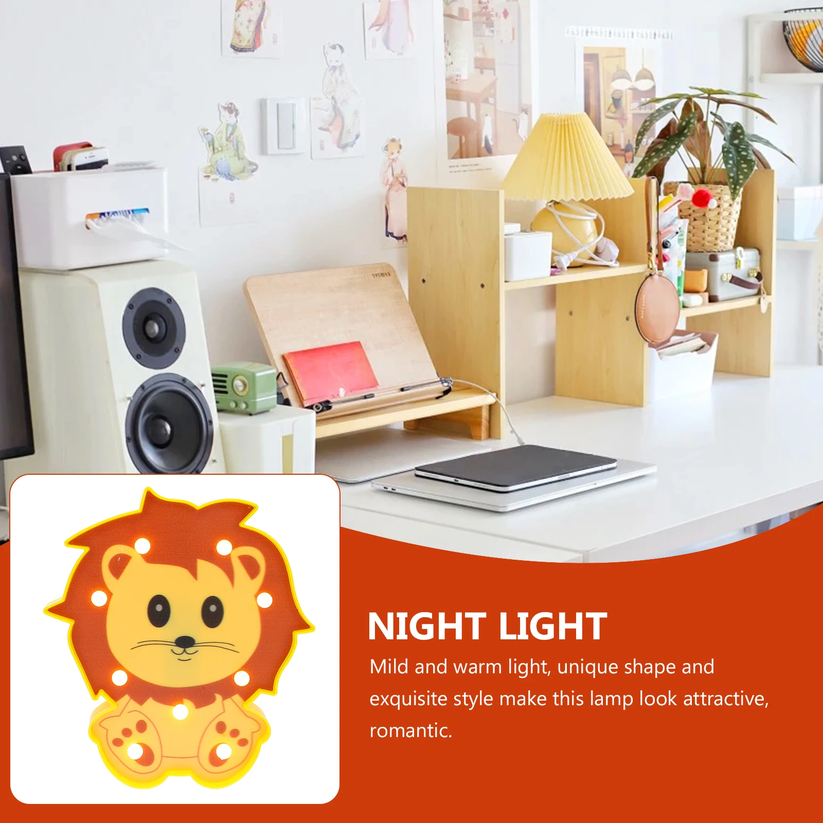 

Lion-shaped Night Light ABS Material Compact Size Bedroom Decor Cartoon LED Lamp Plastic Craft Long Service Life