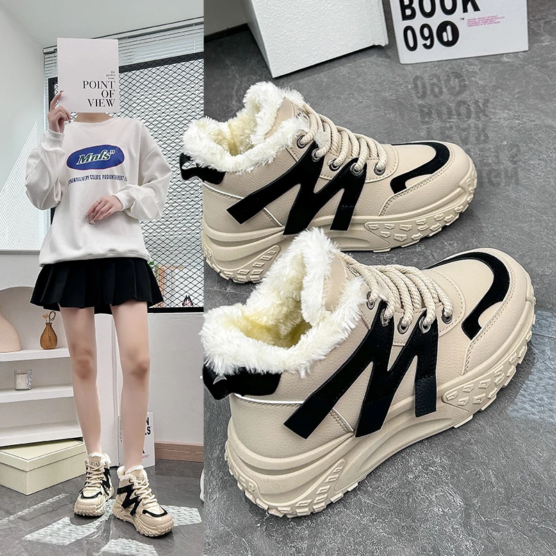 

Women's Casual Sneakers Non Slip Comfortable Sports Shoes Women Winter Outdoor Vulcanized Shoes Woman Fleece Walking Trainers