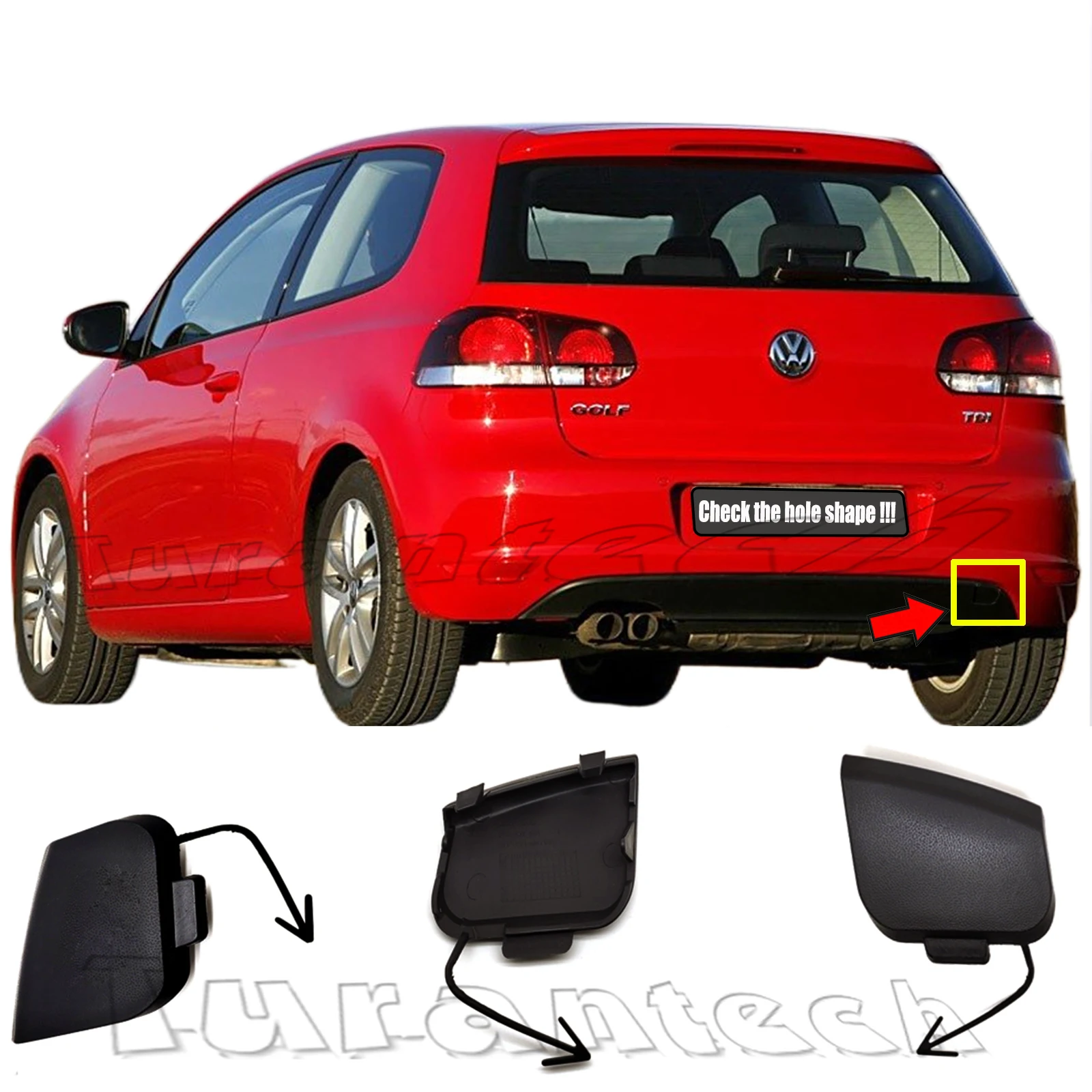 Copertura di traino posteriore per 09-13 Vw Golf 6 VI MK6 Berlina Hatchback Alltrack GTI GTD TDI 2.0L 2.5L I5 Tappo gancio per traino