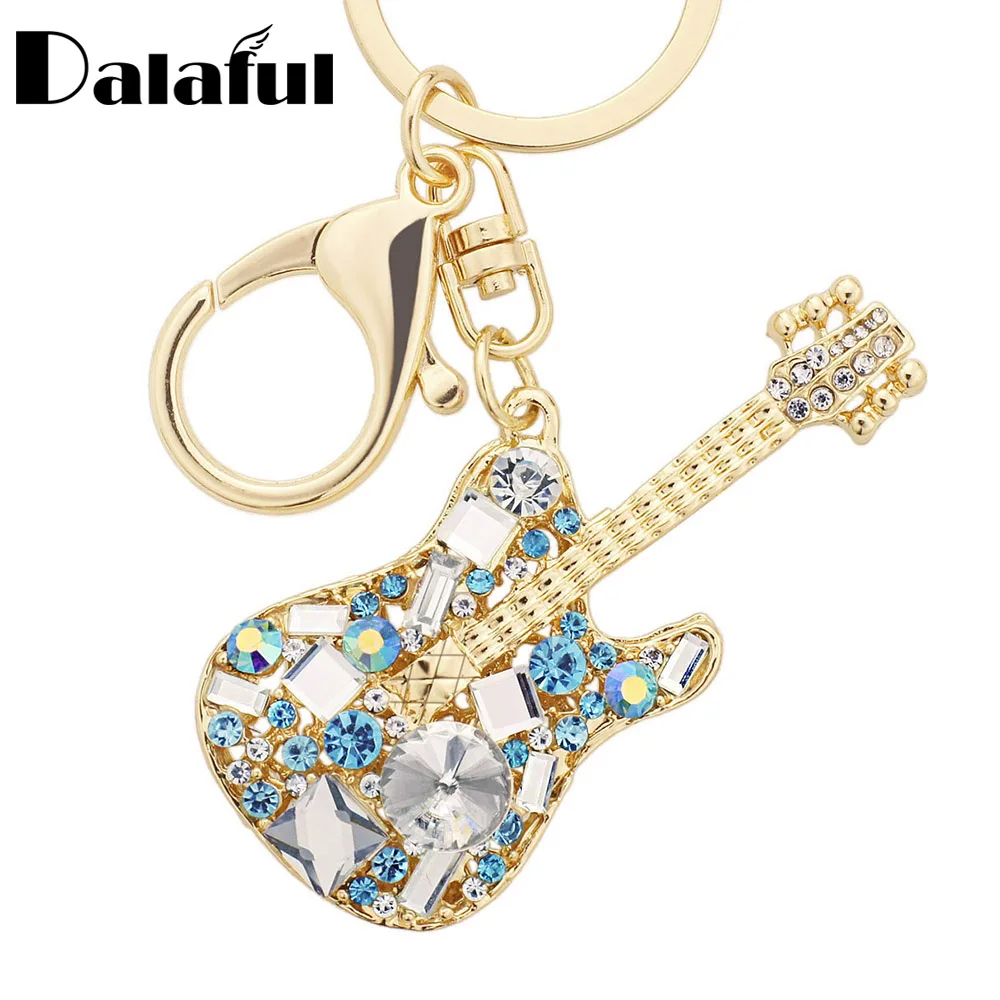 Exquisite Chic Guitar Crystal Rhinestone Keychains Purse Bag Buckle HandBag Pendant For Car Keyrings Women Key Chains K255