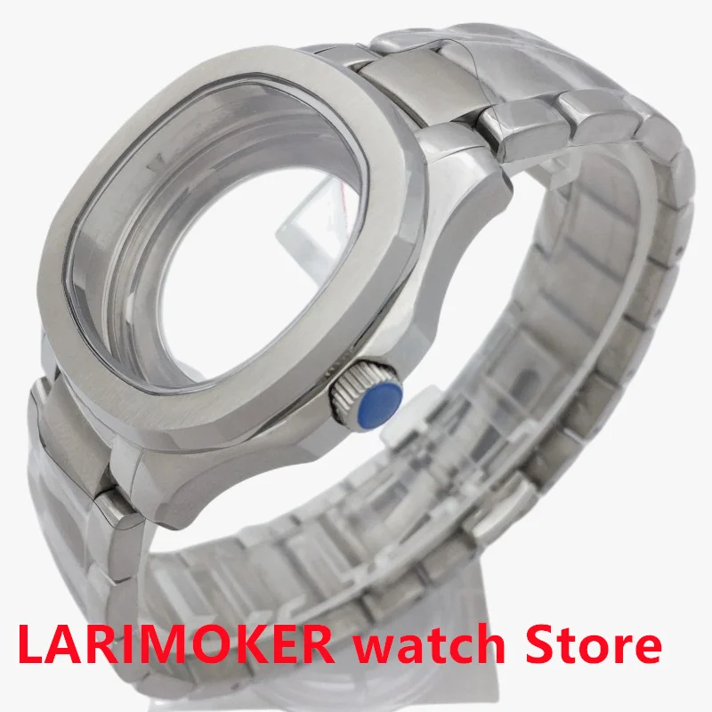 Bliger 40mm nautilus caixa quadrada de aço inoxidável vidro de safira caber nh35a nh36a pt5000 movimento vidro volta capa nova tira de aço