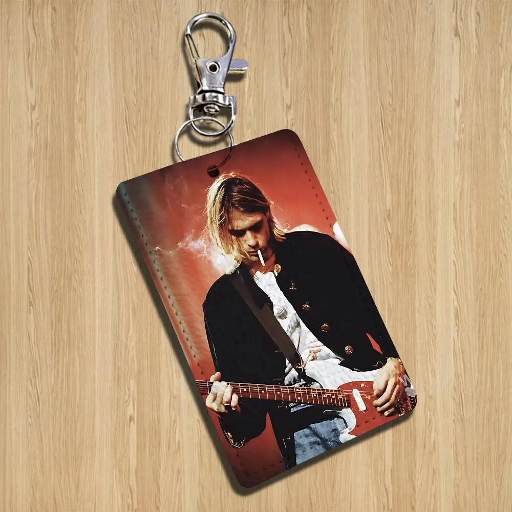 カート・コバーンバンド N-Nirvana 長方形 ID カードケース キーホルダー アクセスカードバッグ キータグリング レザーカードホルダー キーリング アクセス