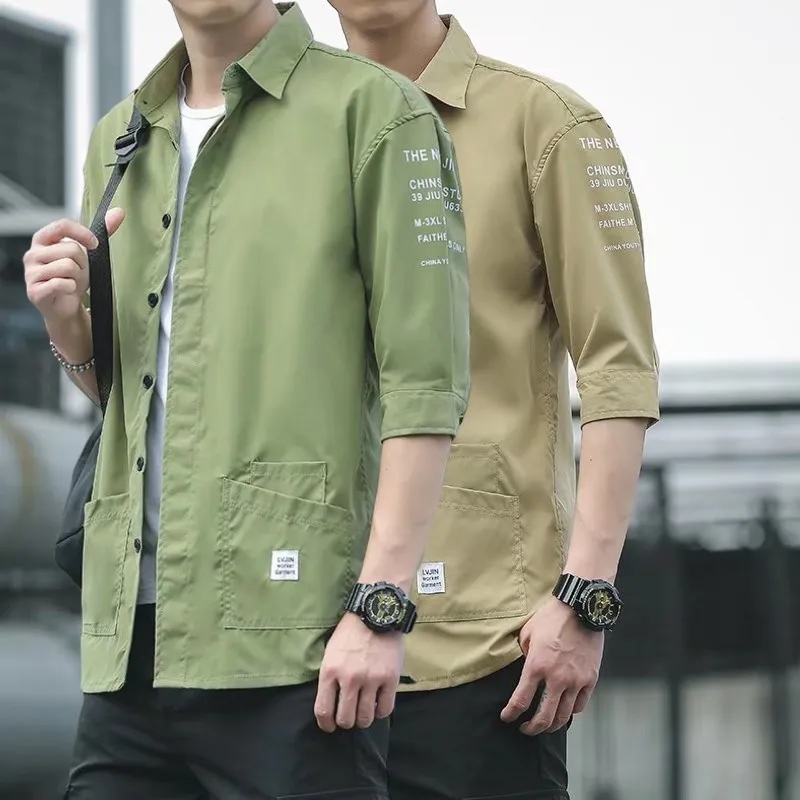 

Высококачественная мужская повседневная молодежная рабочая одежда из полиэфирного волокна с принтом Ice Silk ort Sve irt, летняя свободная посадка