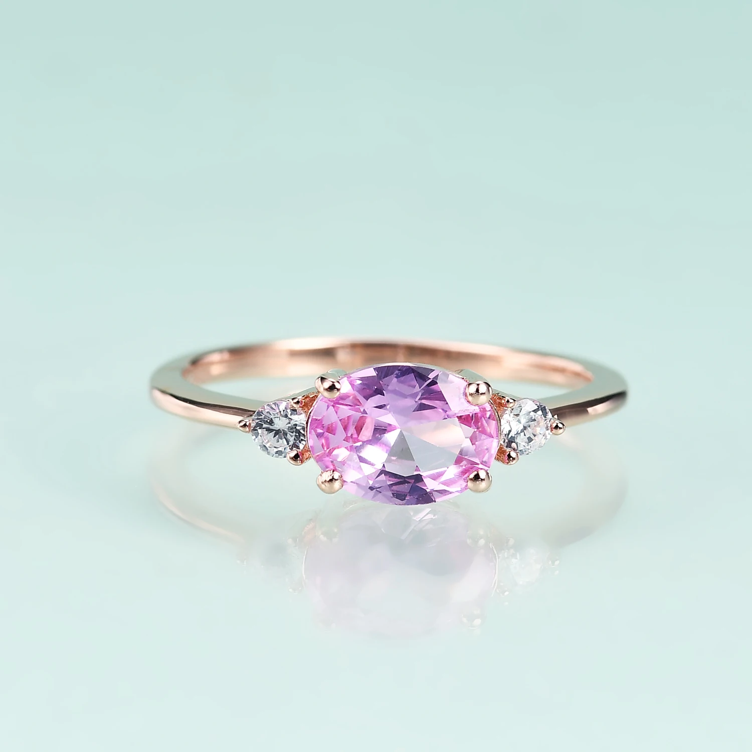 Gem\'s Beauty 14K Rose Gold Lab Pink Sapphire Rings 925 Sterling Silver Engagement Proposal Wedding Band Ring For Women Gift
