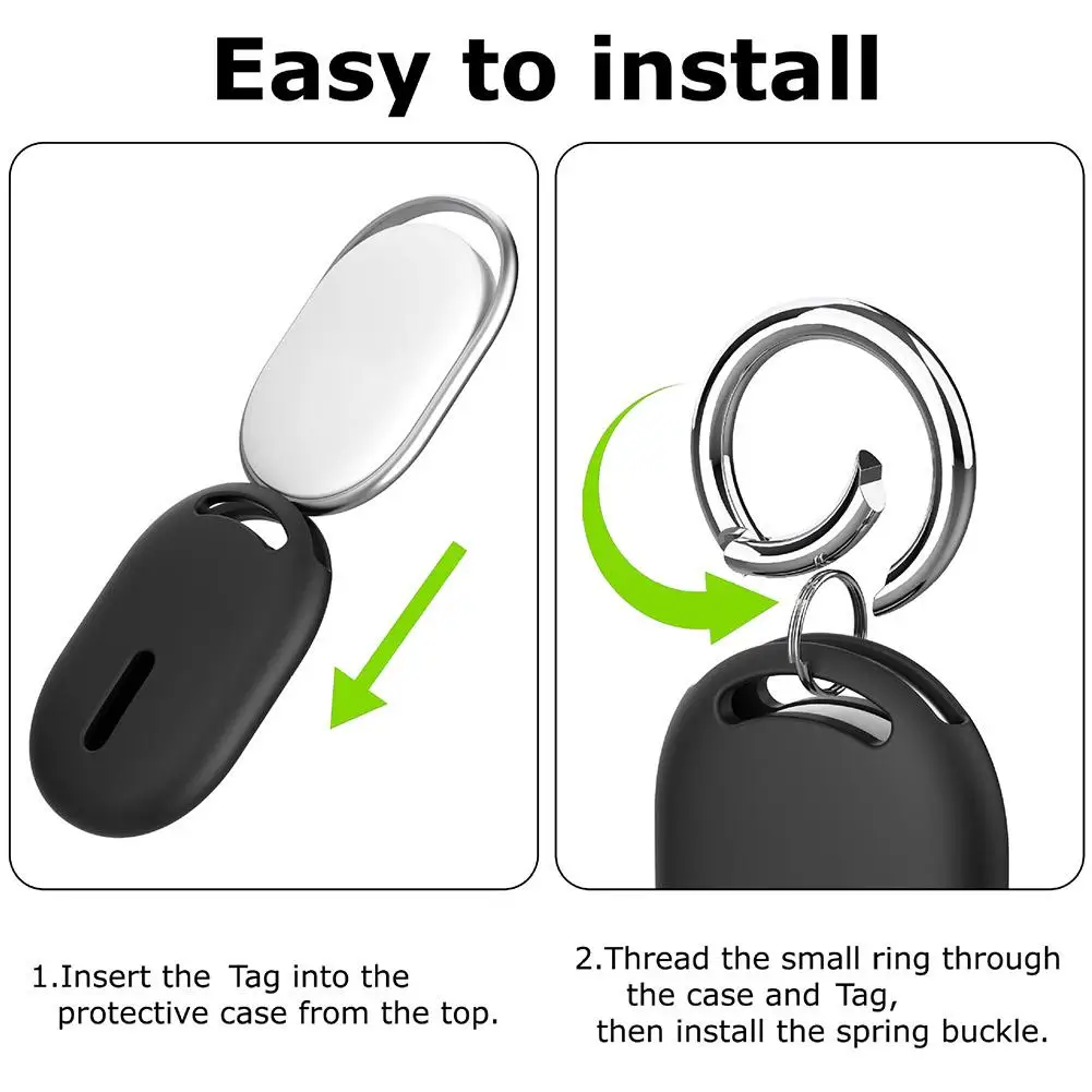 1PCS Silicone Protective Case for Xiaomi Tag Tracker, Metal Keyring Anti-Lost Cover with Scratch Drop Protection Accessory