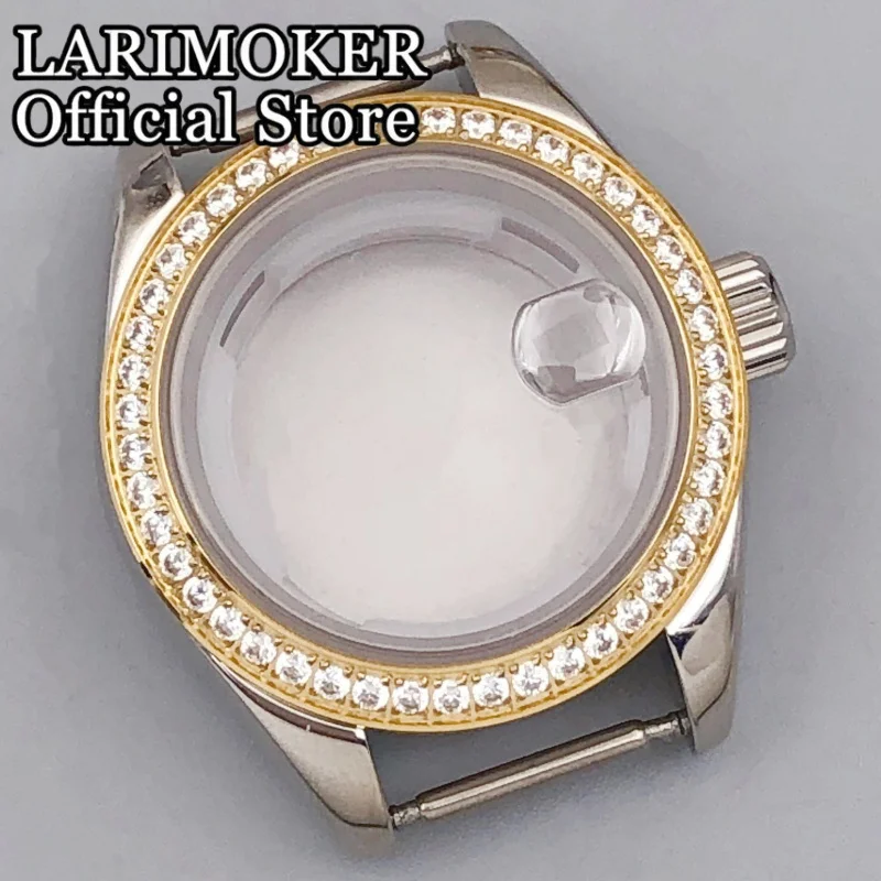 LARIMOKER 27mm Lady's Sapphire Glass Stainless Steel Two Tone Diamond Bezel Watch Case Suitable For NH05 NH06 Automatic Movement