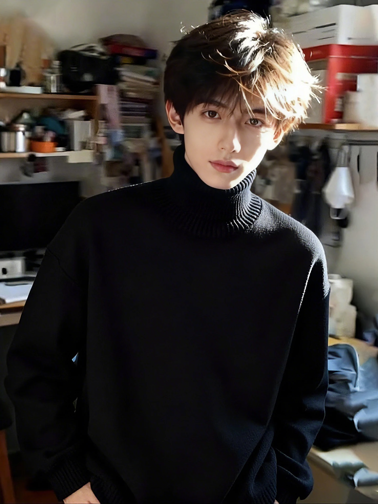 

Men's High Collar Fce Lined Thi Knitted Sweater Winter Warm Loose Fit Sle American Casual Faion Bla Korean Lazy Sle