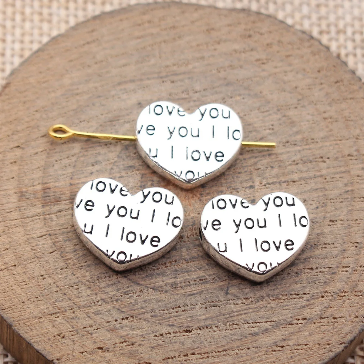 40pcs 15x13mm(0.59x0.51inch) Antique Silver Color Double-Sided I Love You Heart-Shaped Beads Materials Jewelry Making