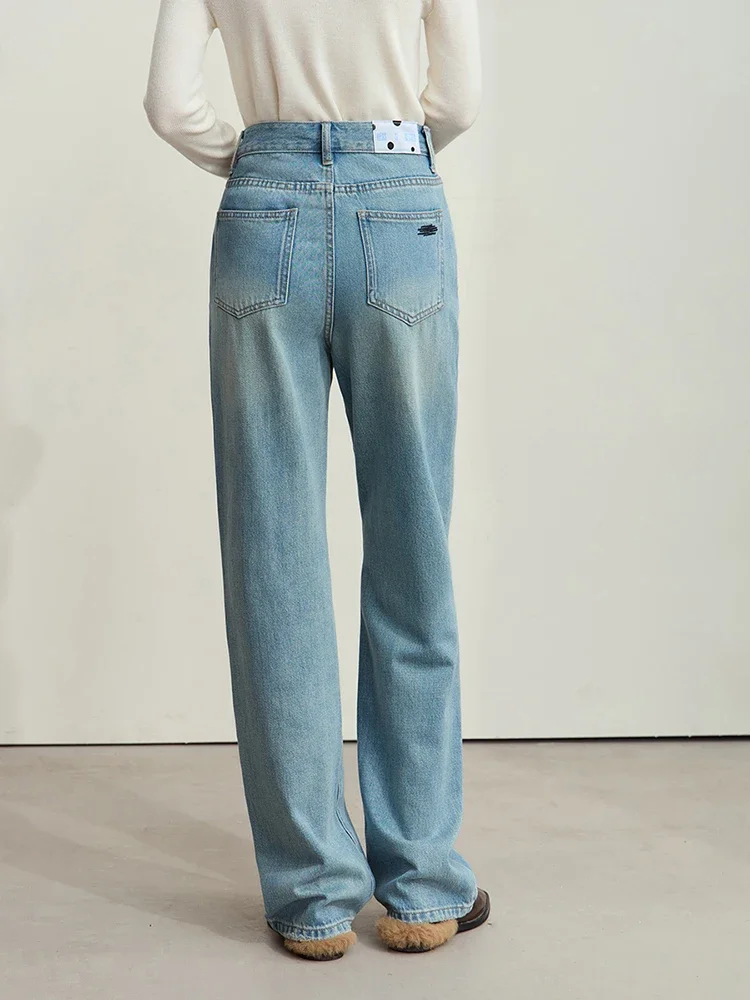 Amii Minimalism Cotton Jeans for Women 2024 Autumn New Handsome Denim Style Retro Wide-leg Floor-length Trousers Female 12443190