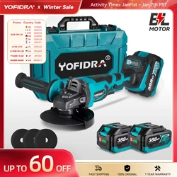 YOFIDRA 125 mm bürstenloser Winkelschleifer, 3 Gänge, kabellose Schleifmaschine, Schneiden, Holzbearbeitung, Elektrowerkzeug für Makita 18 V Akku