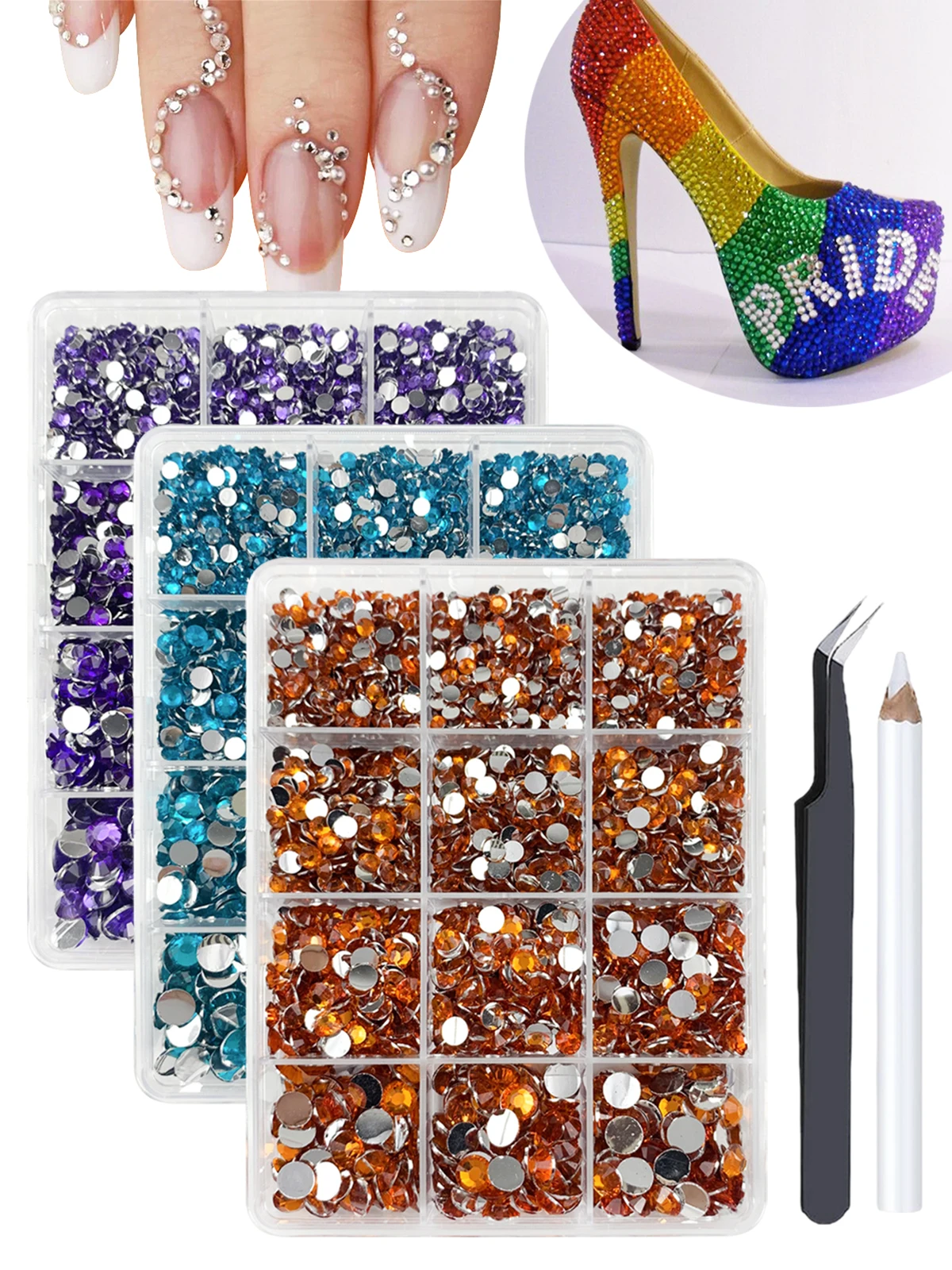 

4450pcs Clear Crystal Nail Rhinestones Resin Flat Back Colorful Glitter Charms Accessories DIY 3D Nail Art Decorations Strass