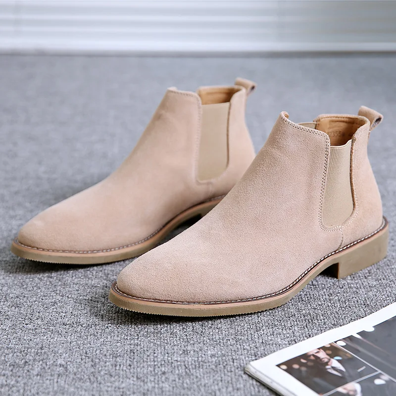 Men\'s Retro Classical Chelsea Boots Cow Suede Genuine Leather Men Fashion Ankle Boot Mens Casual Short Boots High-Top Shoes