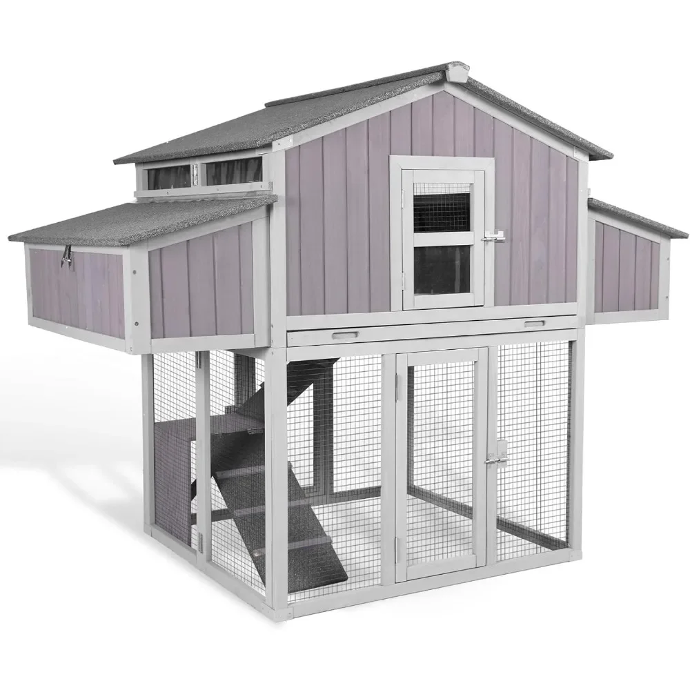 

Foldable Chicken Coop Fast Assembly Large Outdoor Hen House 69.8 L for 4-6 Chickens with Four Nesting Box