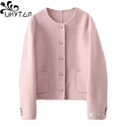 Short Tweed Jacket Women Fashion Simple Commuter Luxury Double-Sided Cashmere Wool Coat Female Round Collar Outewear Ladies 2731