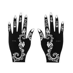 Plantilla de tatuaje de Henna temporal, tatuaje de mano, plantilla de pegatina de arte corporal, Kit de pintura de boda india, herramienta, 1 par