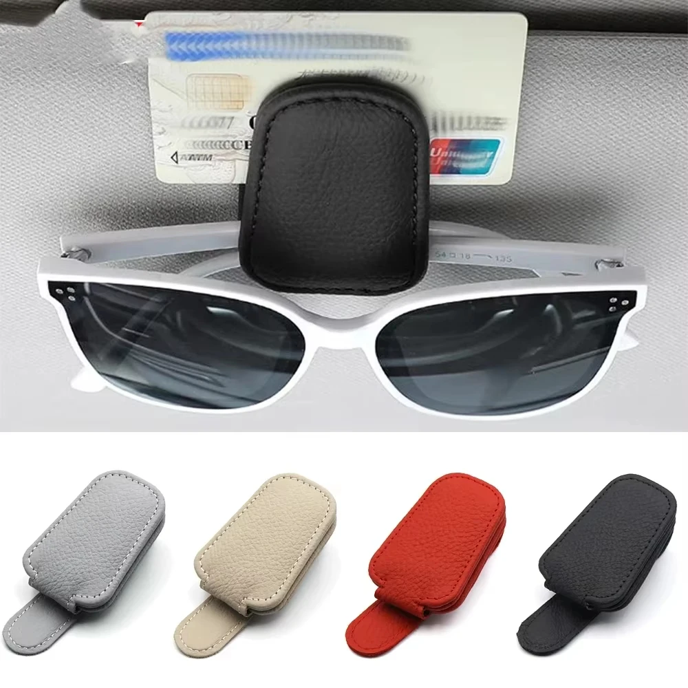 

Car Sunglasses Holder Magnetic Leather Clip Card Ticket Auto Sun Visor Eyeglasses Clip Glasses Box Hanger Decoration Accessory