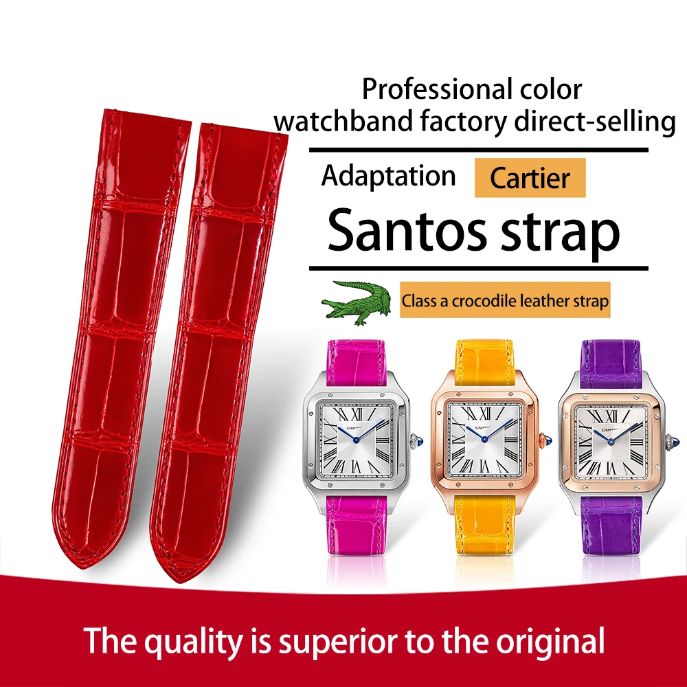 

Роскошный ремень из редкой кожи аллигатора, быстросъемный ремешок для часов Cartier Santos de Cartier, аксессуар унисекс, мужские и женские часы