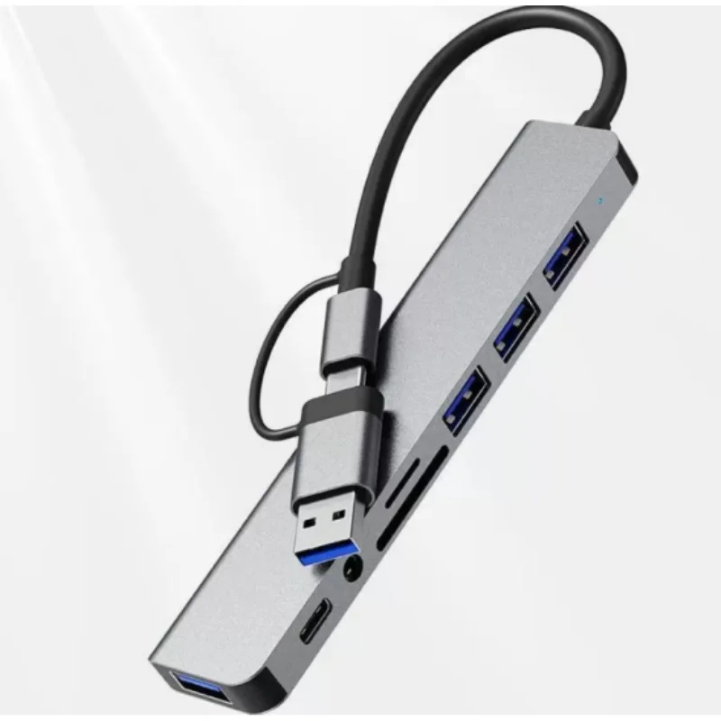 Dual-Head Type-C 8-in-1 Multi-Function Notebook Card Reader Hub Dock for Laptop USB Multiway Converter Adapter